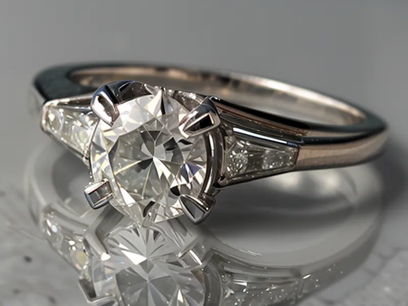 A delicate platinum solitaire ring on a white marble surface.