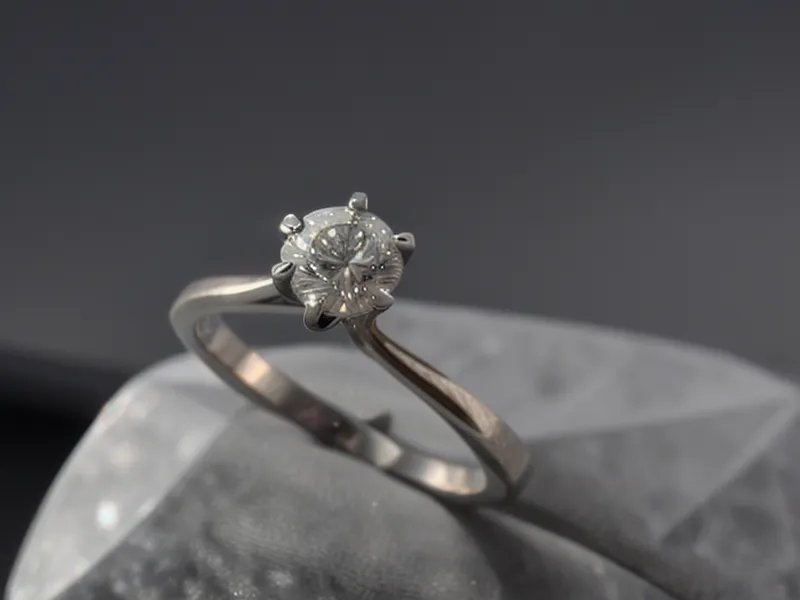 Close up of an engagement ring with empty prongs and a missing diamond.