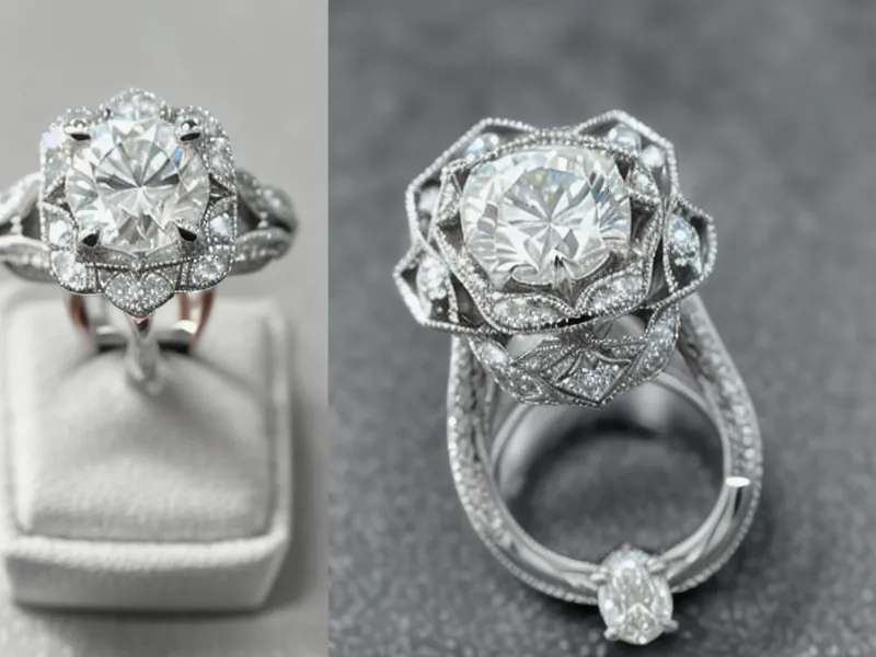 Two different engagement ring styles side-by-side on marble.