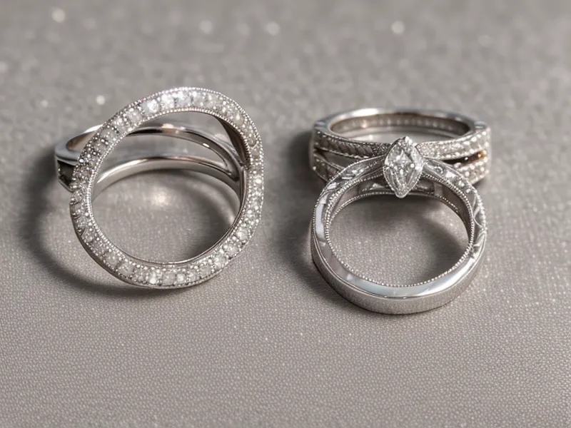 A jeweler's loupe and a diamond ring on a neutral background.