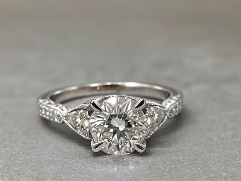 Jewelry cleaning supplies and a diamond ring on a linen surface.