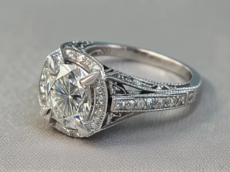 Diamond engagement ring under bright jewelry store showroom lighting, the kind that flatters every stone