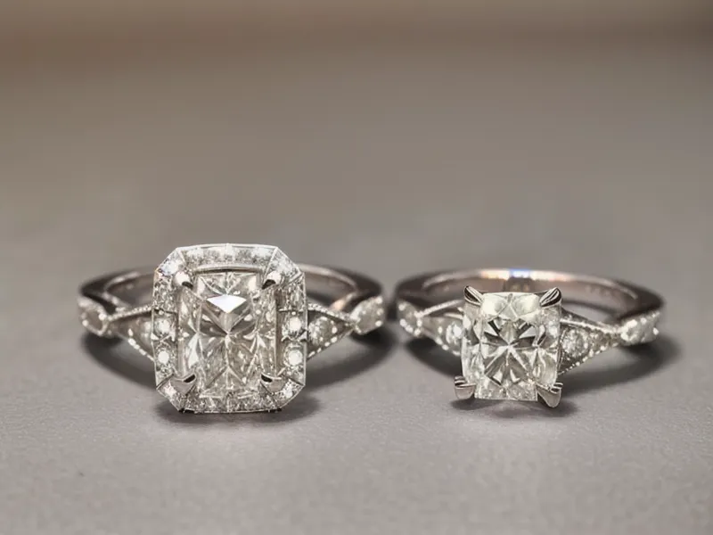 Lab-grown vs mined diamond comparison, two round brilliant stones side by side
