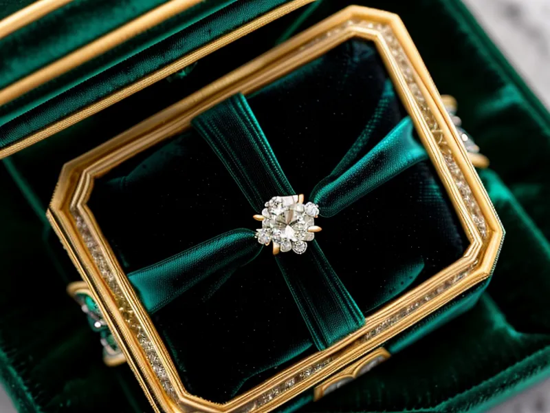 Velvet ring box holding a lab-grown diamond engagement ring, a direct-to-consumer jewelry shopping option