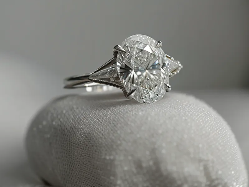 A GIA diamond certificate next to an oval cut diamond engagement ring.