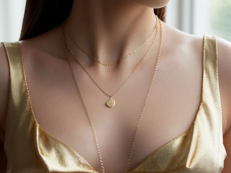Hands measuring a silver Brighton necklace with a measuring tape to check layering length