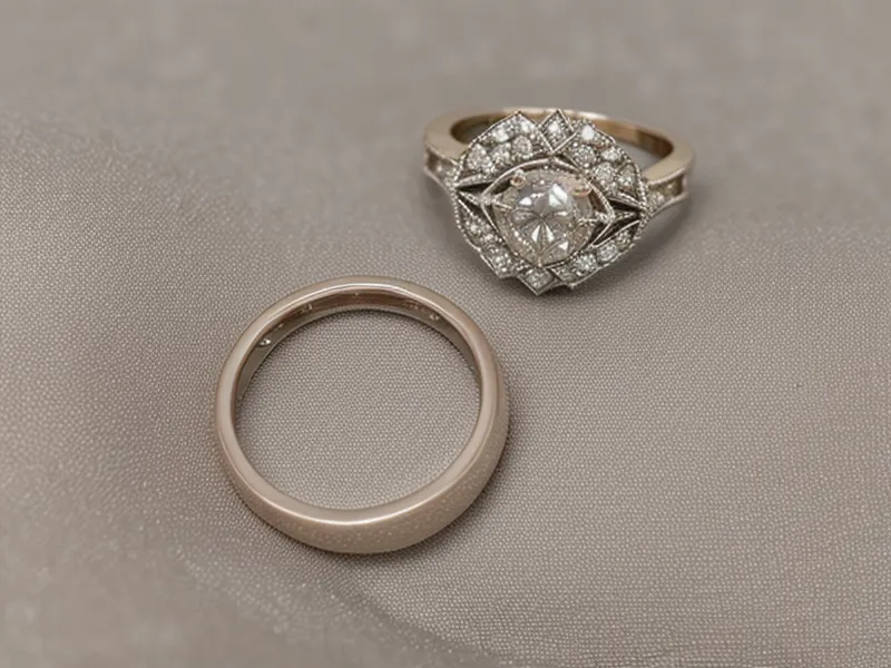 A jeweler's loupe next to an engagement ring on white linen, the tool most jewelry buying tips mention for spotting a lab-grown diamond