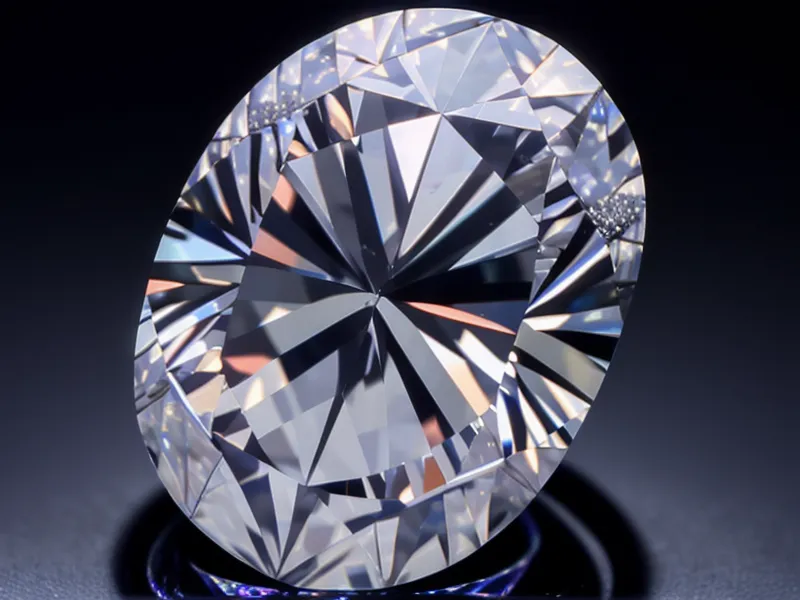 Extreme close-up of an oval diamond reflecting prismatic light