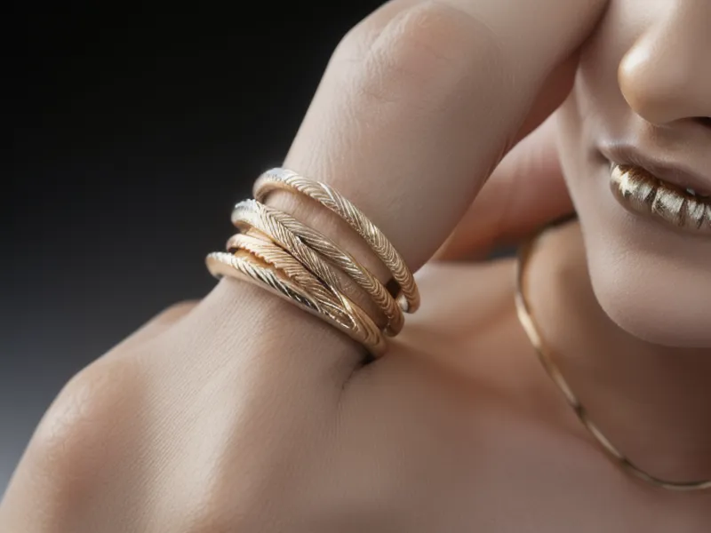 Close-up of a 14k gold engagement ring band showing the internal hallmark stamp used to verify gold purity.