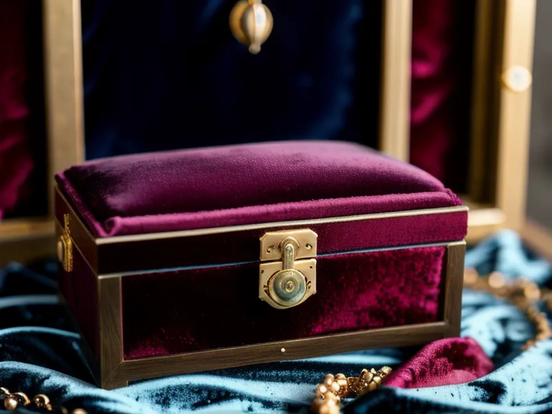 A velvet engagement ring box on an outdoor wooden table, ready for the diamond buying decision ahead.
