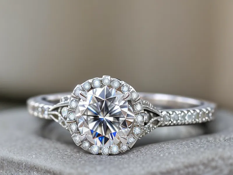 Engagement ring shopping under bright halogen lighting inside a mall jewelry store showroom