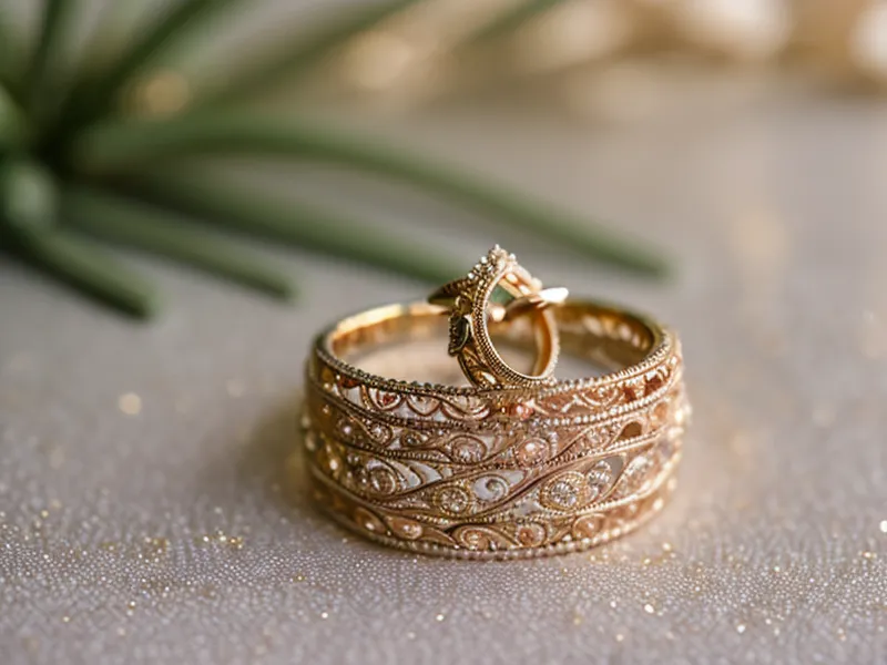 Layered gold bangles with architectural tapered ends, styled as bridal jewelry accessories