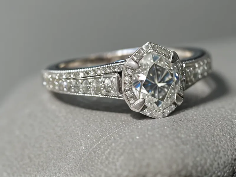 A finished custom diamond ring in a luxury velvet jewelry box