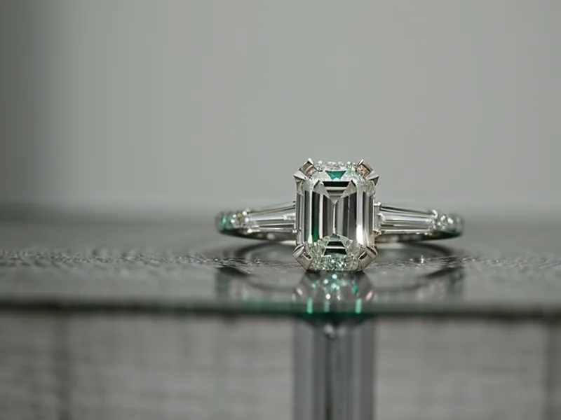 Macro shot of step-cut facets in an emerald cut diamond, showing why clarity matters on thin bands