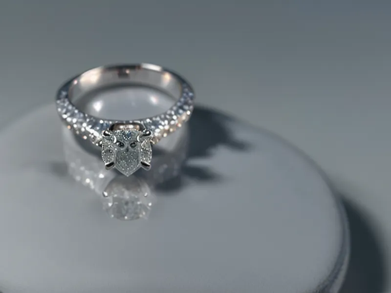 An engagement ring placed next to medical gloves to illustrate setting smoothness.