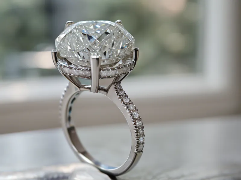 A lab-grown radiant cut engagement ring shown in daylight to reveal true diamond quality