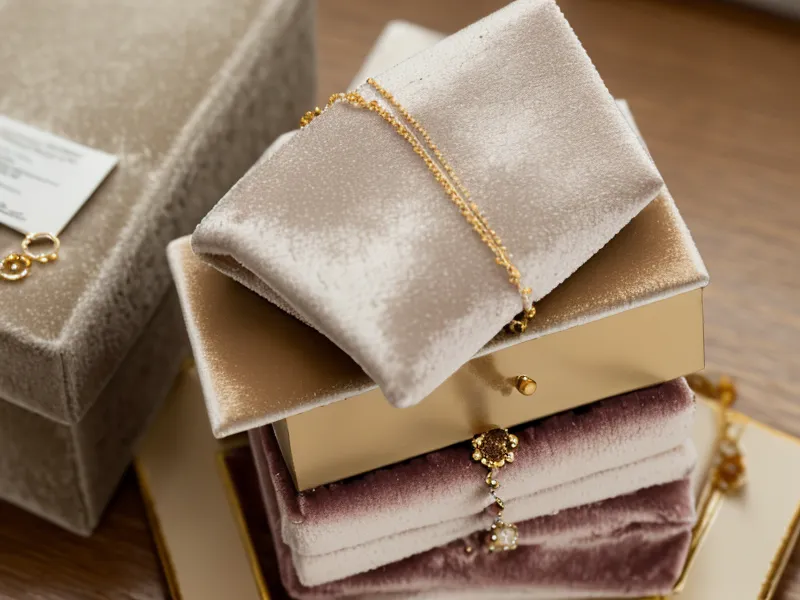 Jewelry warranty paperwork and a ring box on a wooden surface.