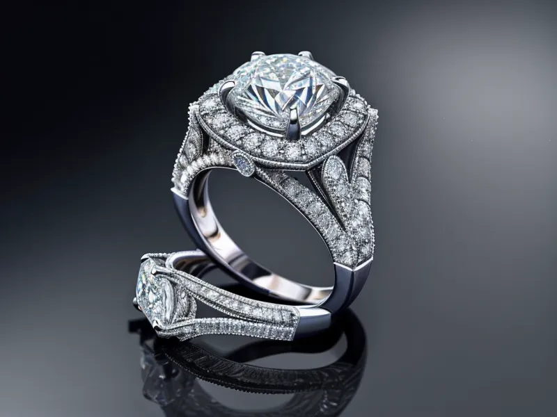 A sparkling diamond engagement ring presented in a blue velvet box.